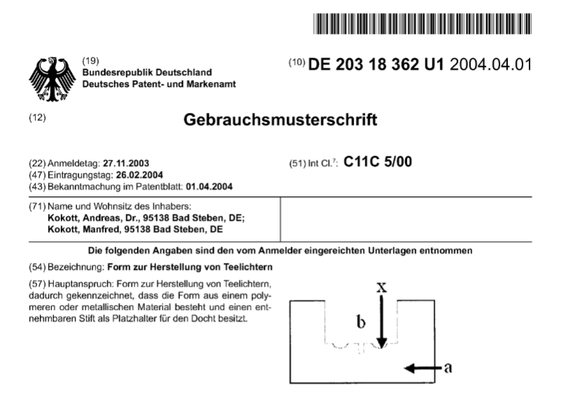 Gebrauchsmuster Teelichtform